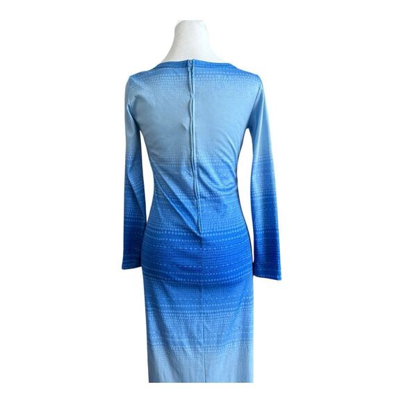 Vintage Lanvin Maxi Dress Gown Retro Blue Long Sleeve Geometric Retro Funky Sz 6 - Picture 5 of 15